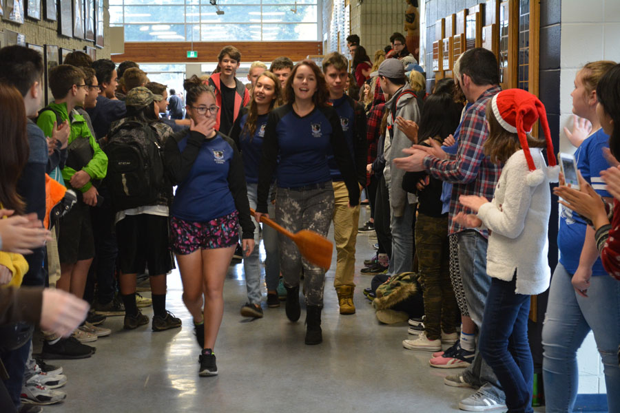 Parkland Secondary School lined the halls just before lunch to cheer on and congratulate all the fall athletic teams