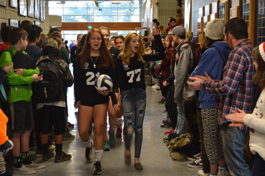 Parkland Secondary School lined the halls just before lunch to cheer on and congratulate all the fall athletic teams